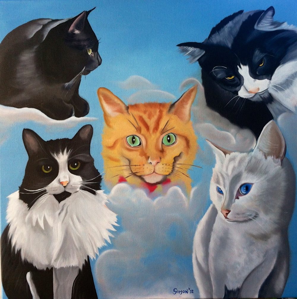 Pet portrait painting of 5 Lives