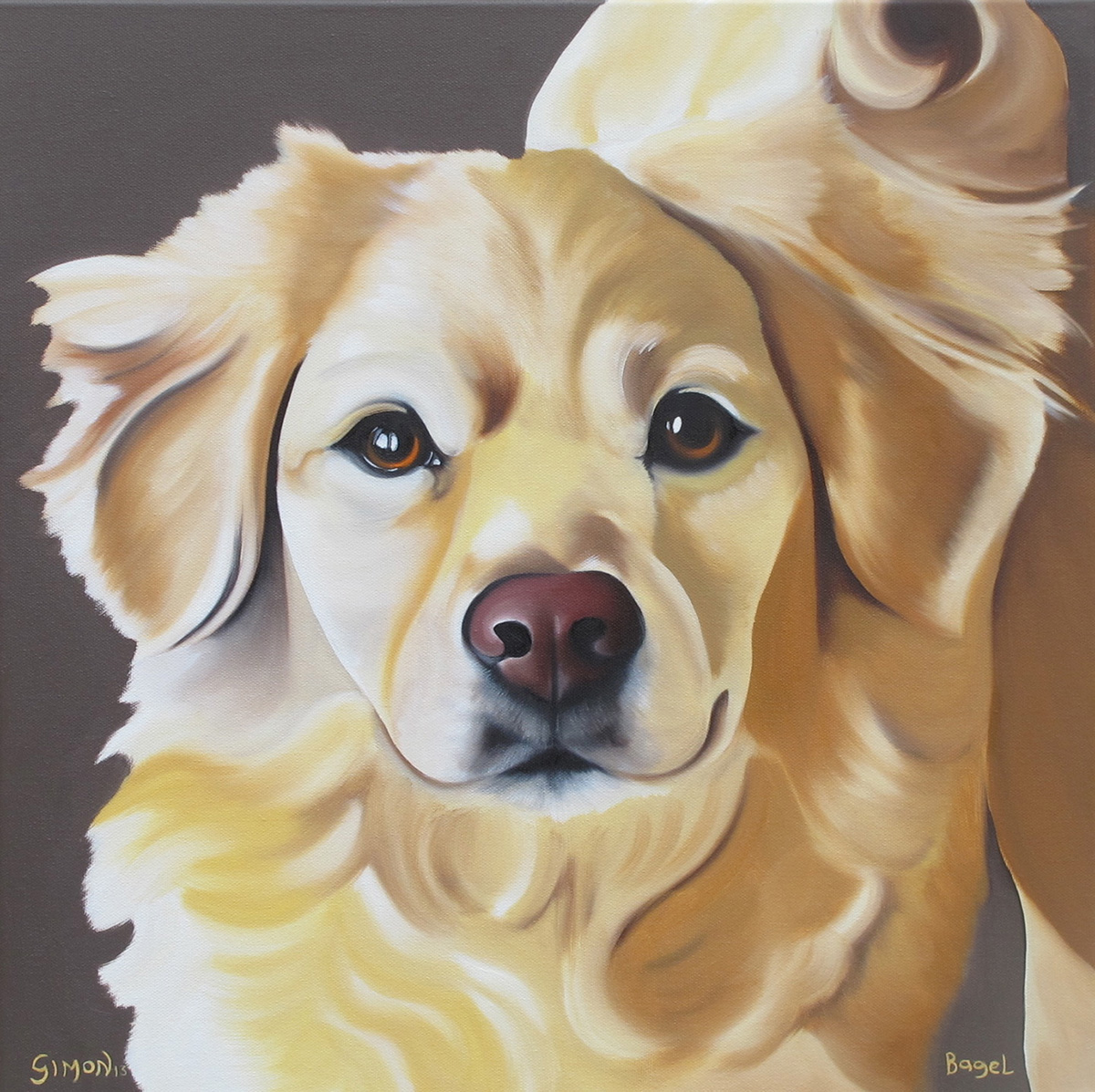 Pet portrait painting of Bagel