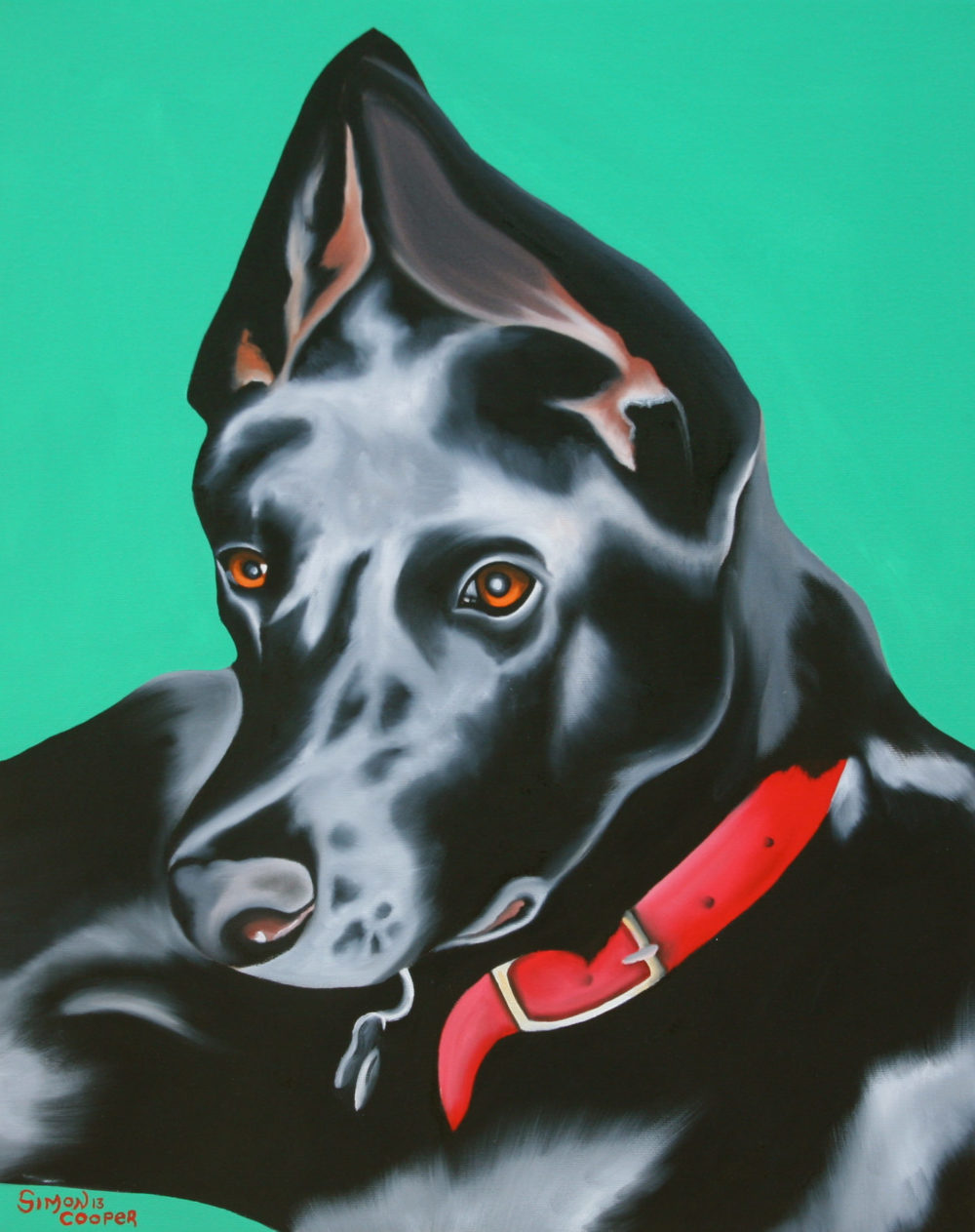 Pet portrait painting of Cooper